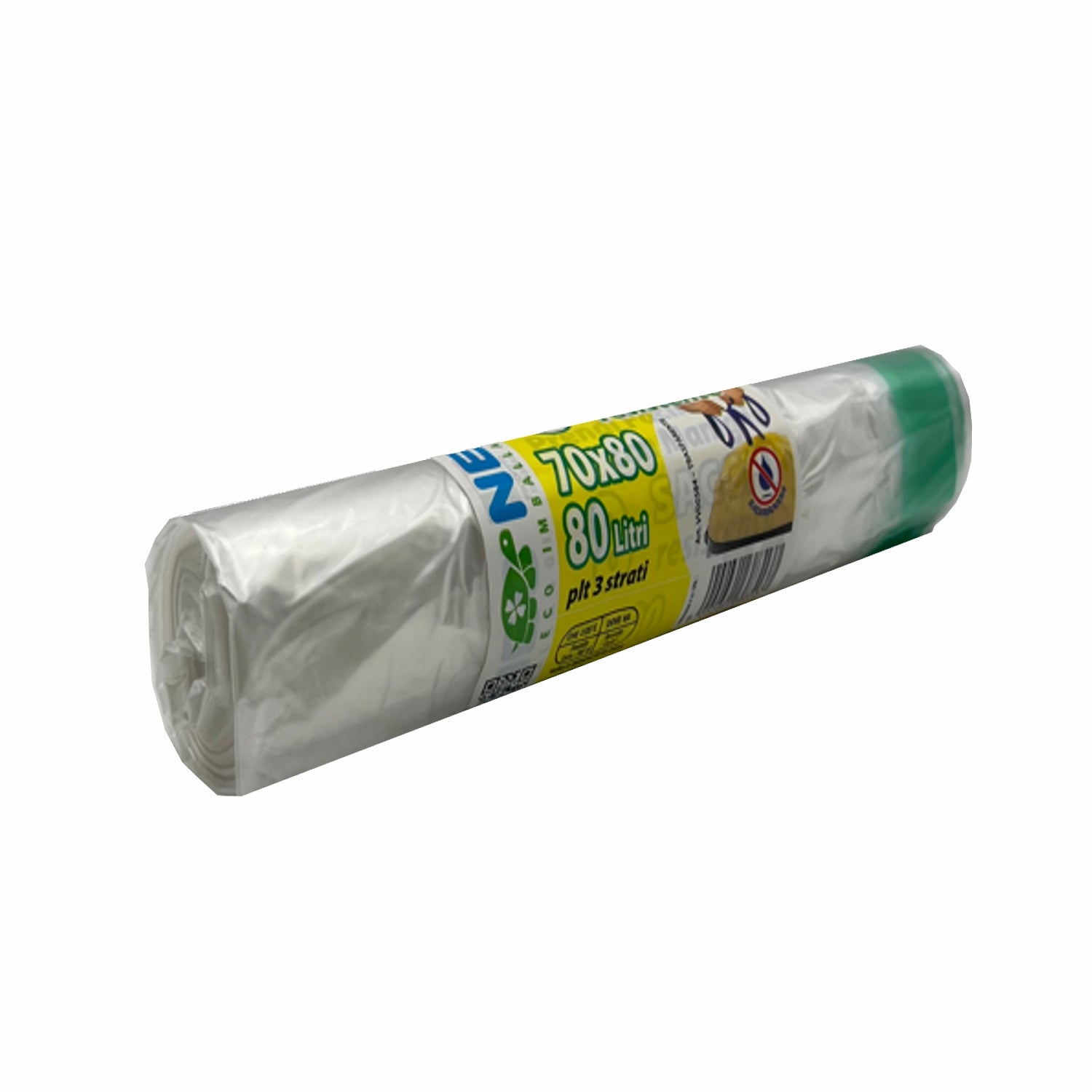 Sacco spazzatura cm.70x80 colore neutro peso gr.20 con maniglie pz. 8 litri 80