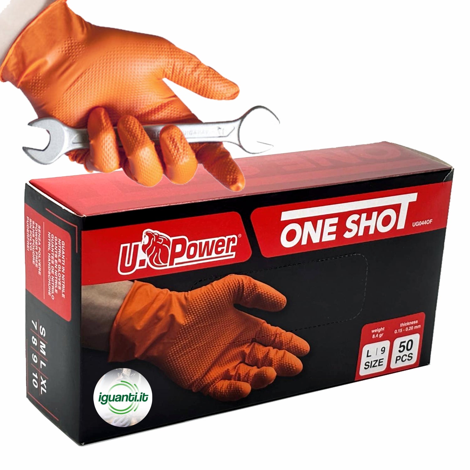 U-Power Guanti monouso one shot in nitrile grip arancione pz.50 gr. 8,40