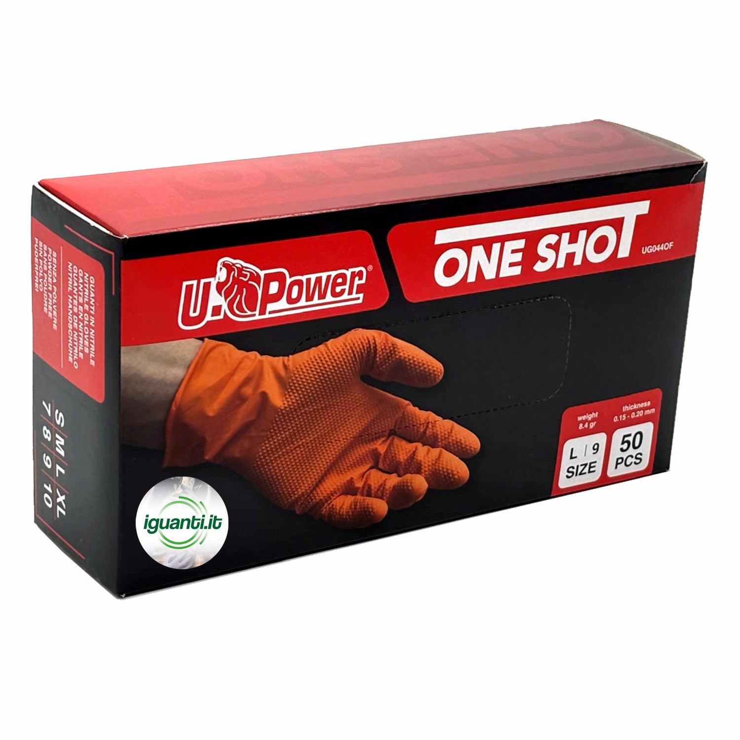 U-Power Guanti monouso one shot in nitrile grip arancione pz.50 gr. 8,40