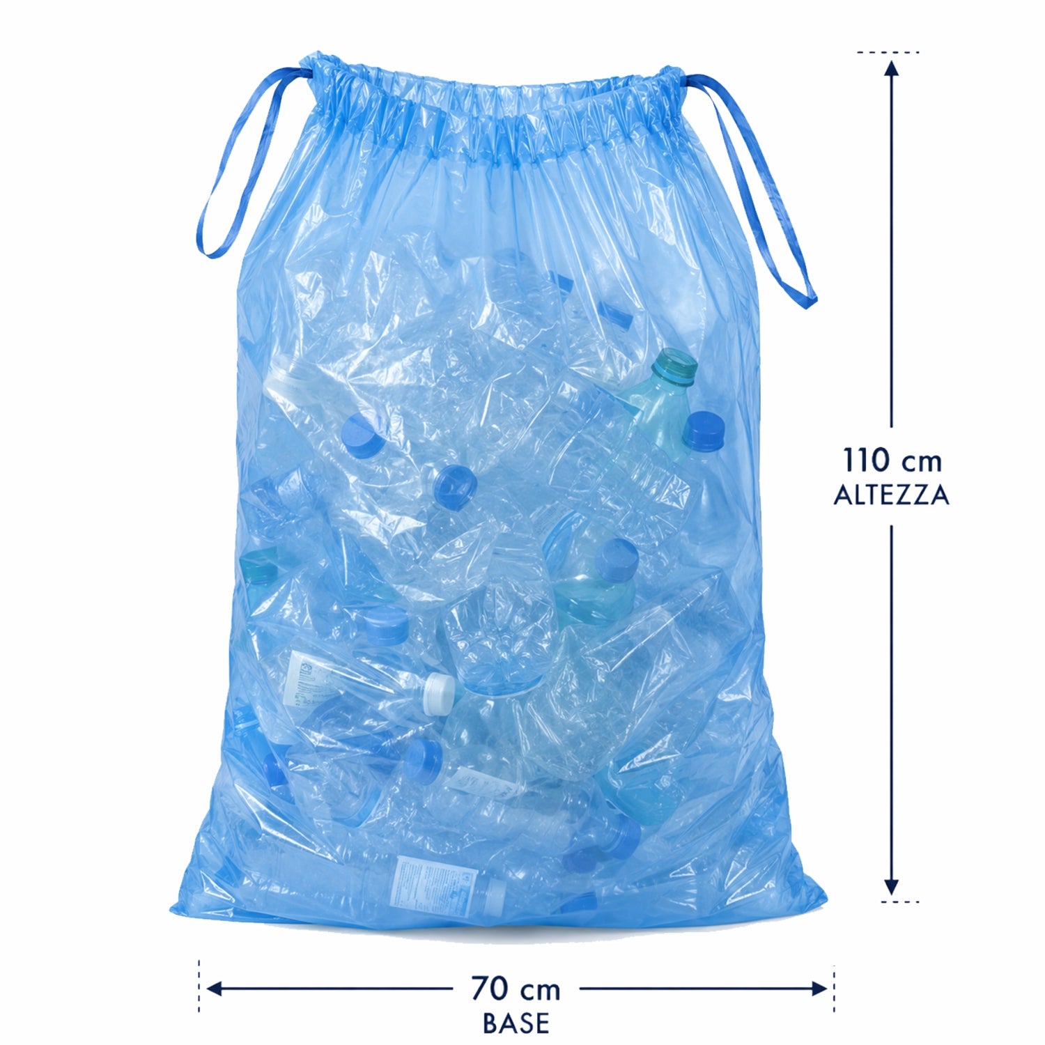 400 Sacchi Spazzatura resistenti cm. 70x110 Raccolta Differenziata 110 Litri con Maniglia colore Azzurro trasparente