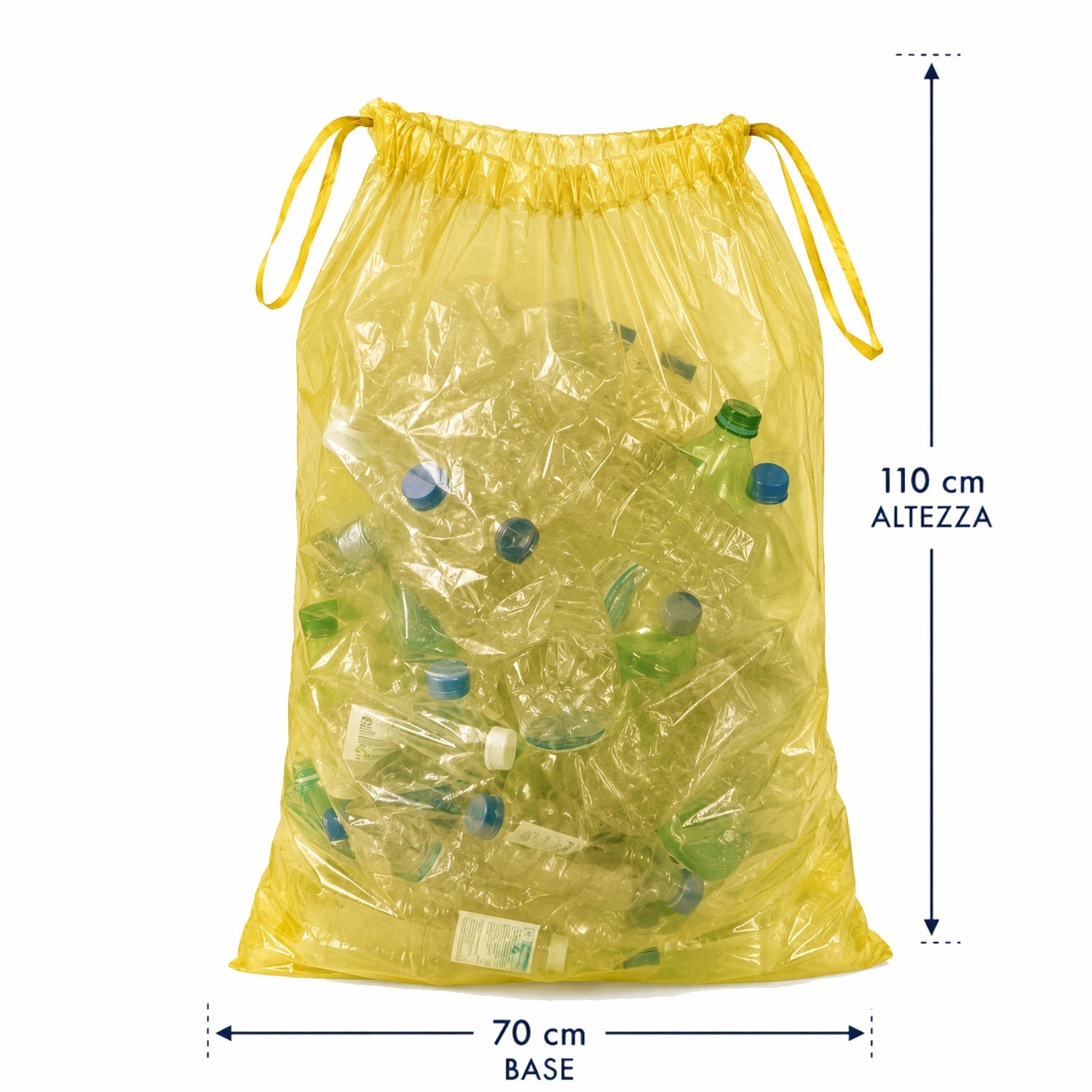 400 Sacchi Spazzatura resistenti cm. 70x110 Raccolta Differenziata 110 Litri con Maniglia colore giallo trasparente
