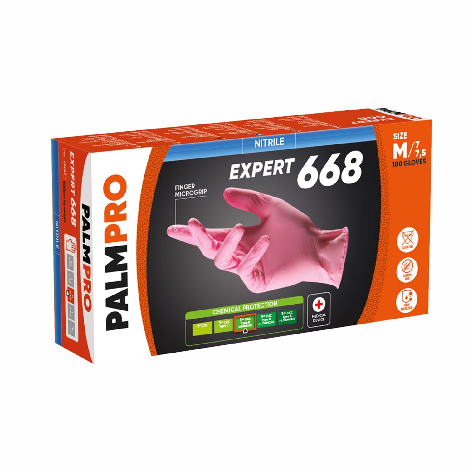 Guanti monouso nitrile rosa senza polvere pz.100 Palmpro expert 668