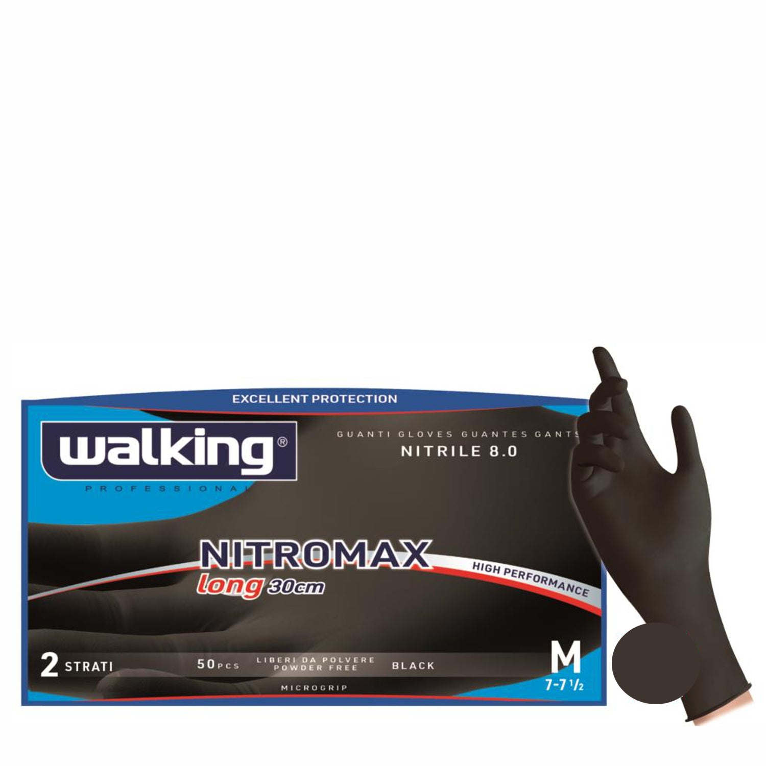 Guanti monouso in nitrile neri Nitromax Walking Brenta