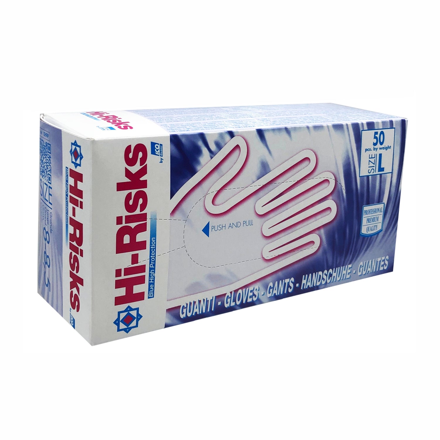 Guanti Hi risks monouso lattice senza polvere lungo pz.50 premium 747 gr. 19,00