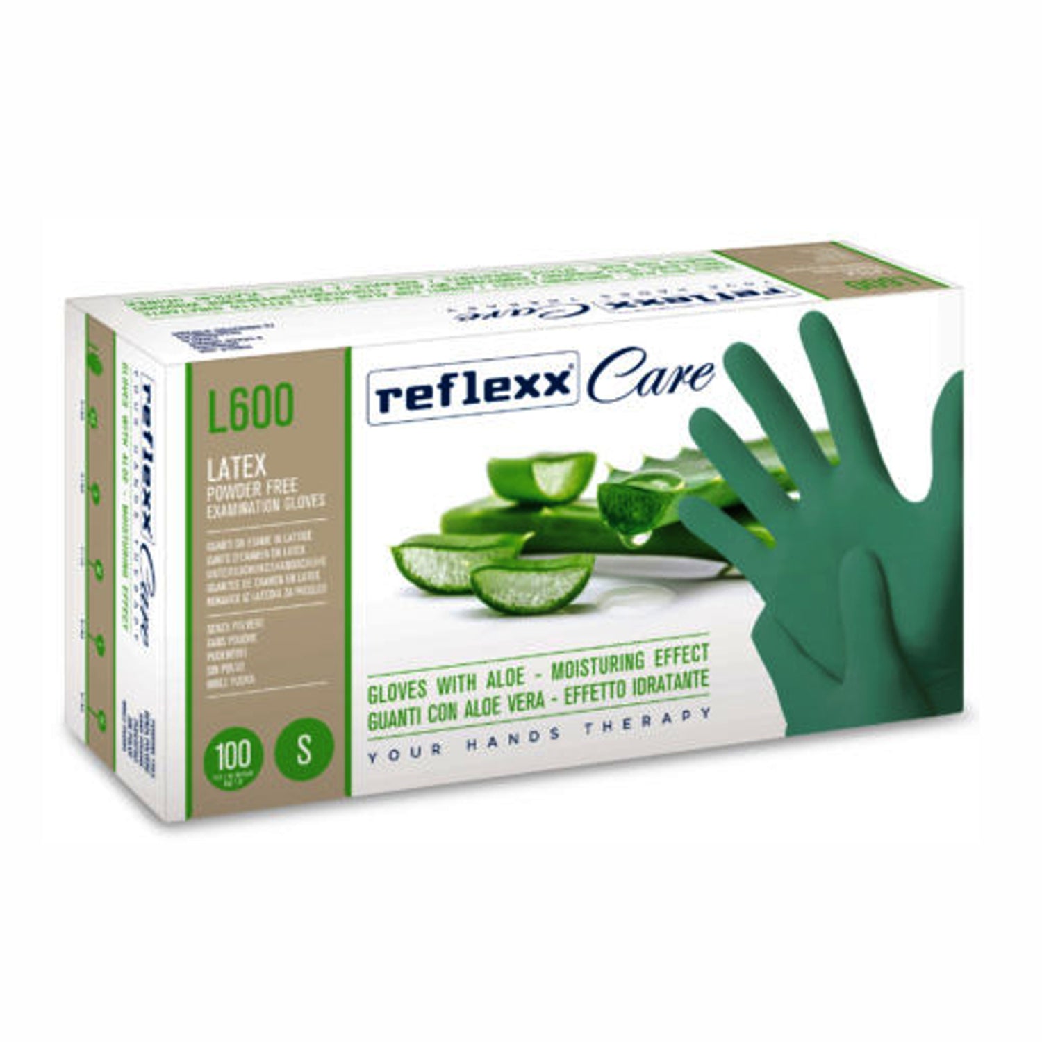 Guanti monouso in lattice aloe vera verde pz.100 Reflexx L600 gr. 6,20