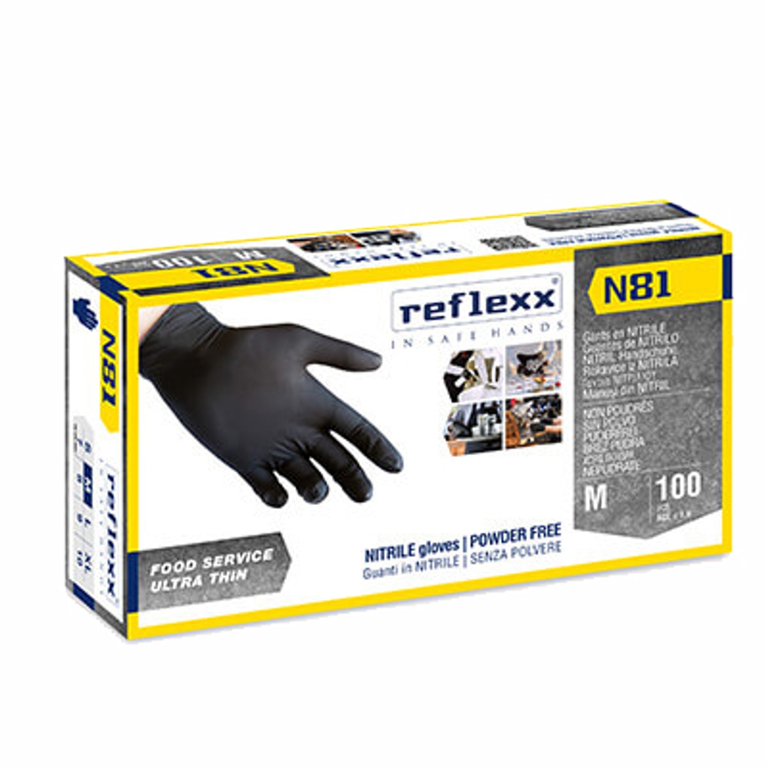 Guanti monouso in nitrile nero senza polvere pz.100 Reflexx N 81 gr. 3,00